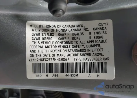 2017 Honda Civic Lx из США, поврежденный, VIN 2HGFC2F57HH520527